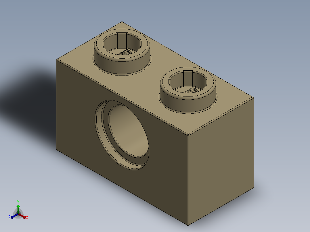 乐高机械组积木（横梁）-4205107 - 3700 Tan - Brick Yellow Technic Brick 1 x 2 with Hole正等轴测图