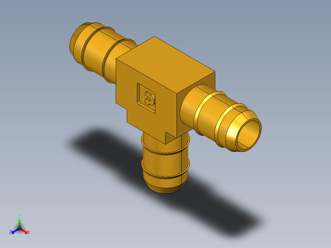 工业通用螺蚊管倒齿式工业硬管接头Union Tee 224-6正等轴测图