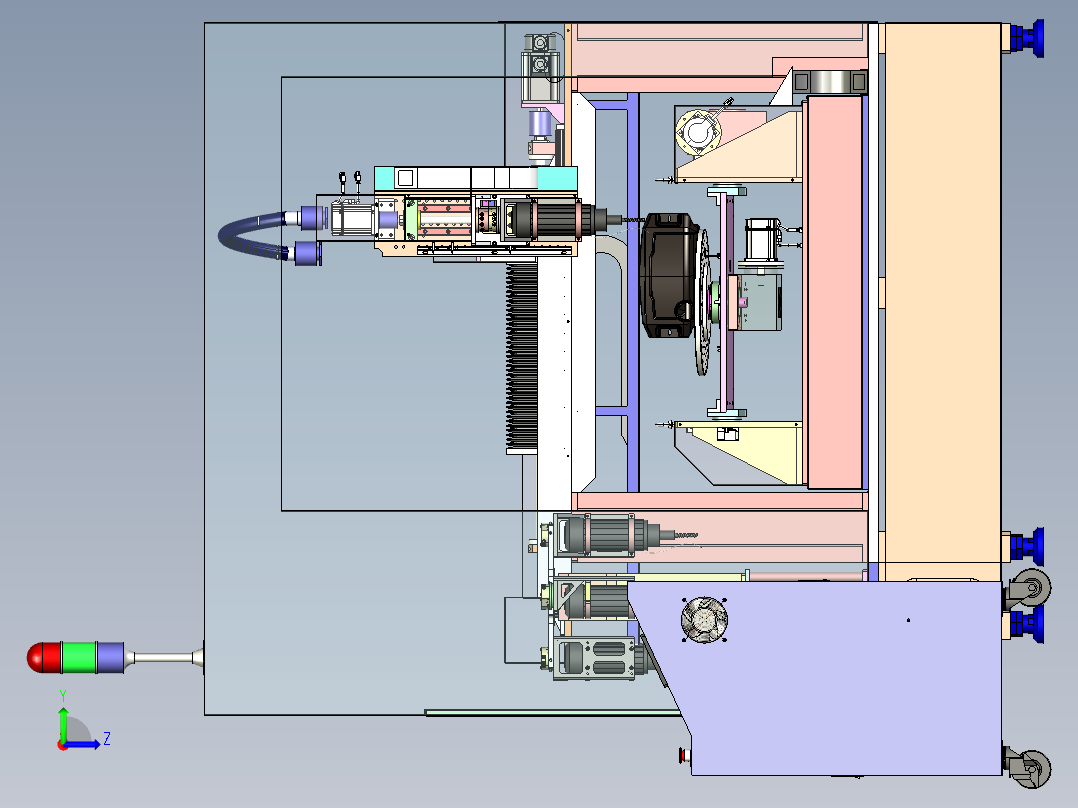 六轴CNC加工中心：塑料油瓶加工机左视图