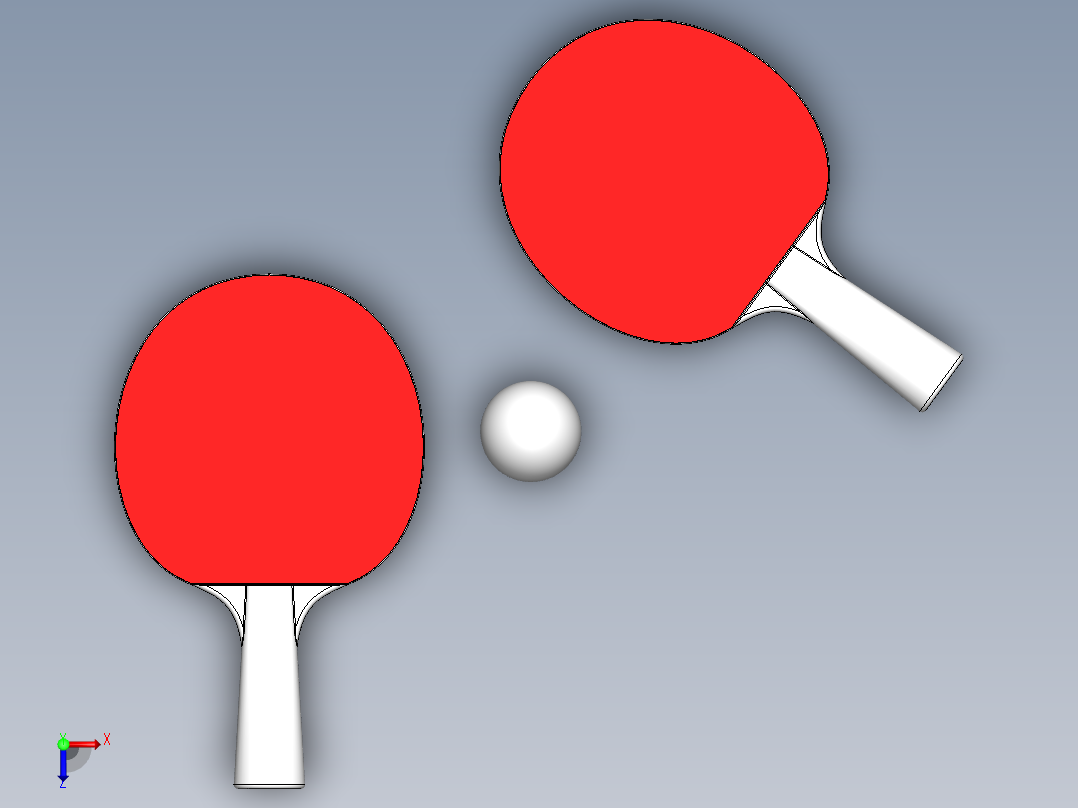 乒乓球、乒乓球拍(2)俯视图