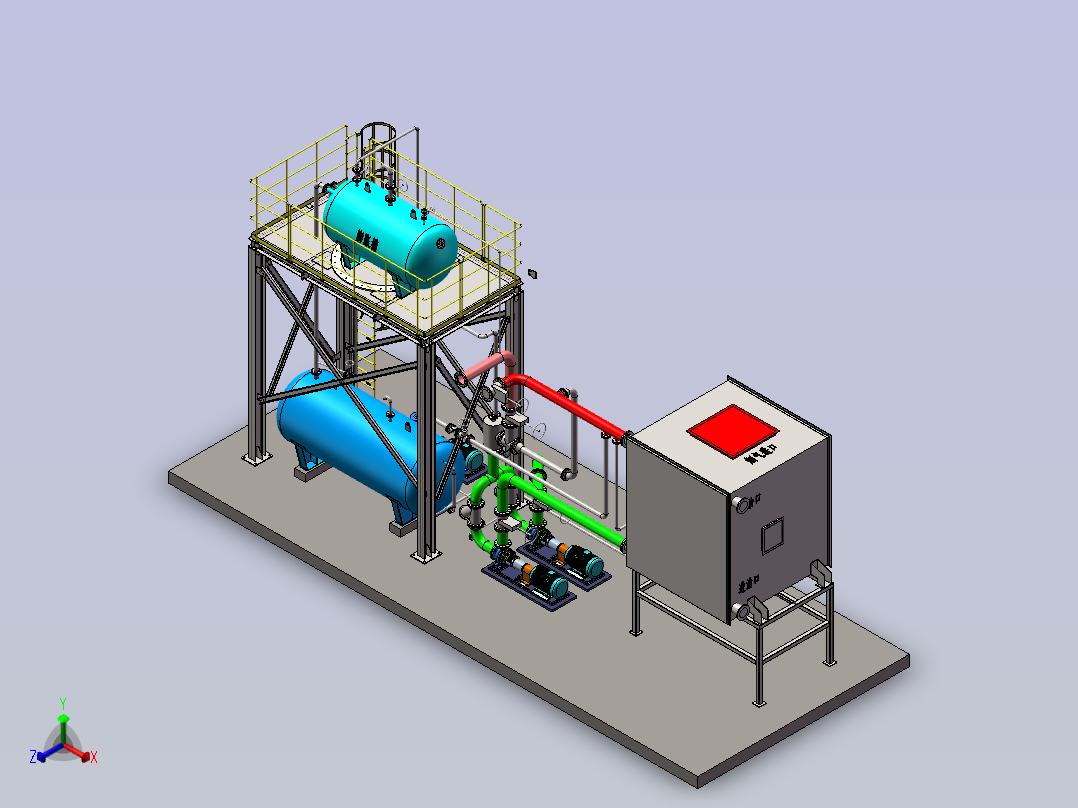 导热油余热锅炉系统装配图正等轴测图
