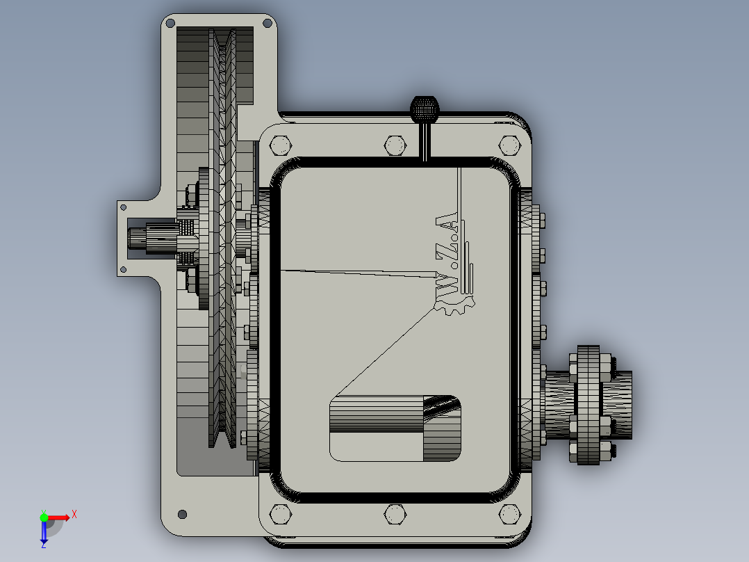 2级2档变速箱3D模型图纸 Solidworks设计俯视图