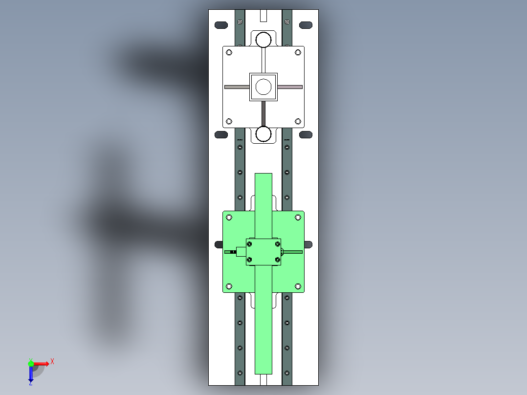端部支撑立柱3d图纸 SolidWorks设计 轨道直线移动立柱自锁3d模型俯视图