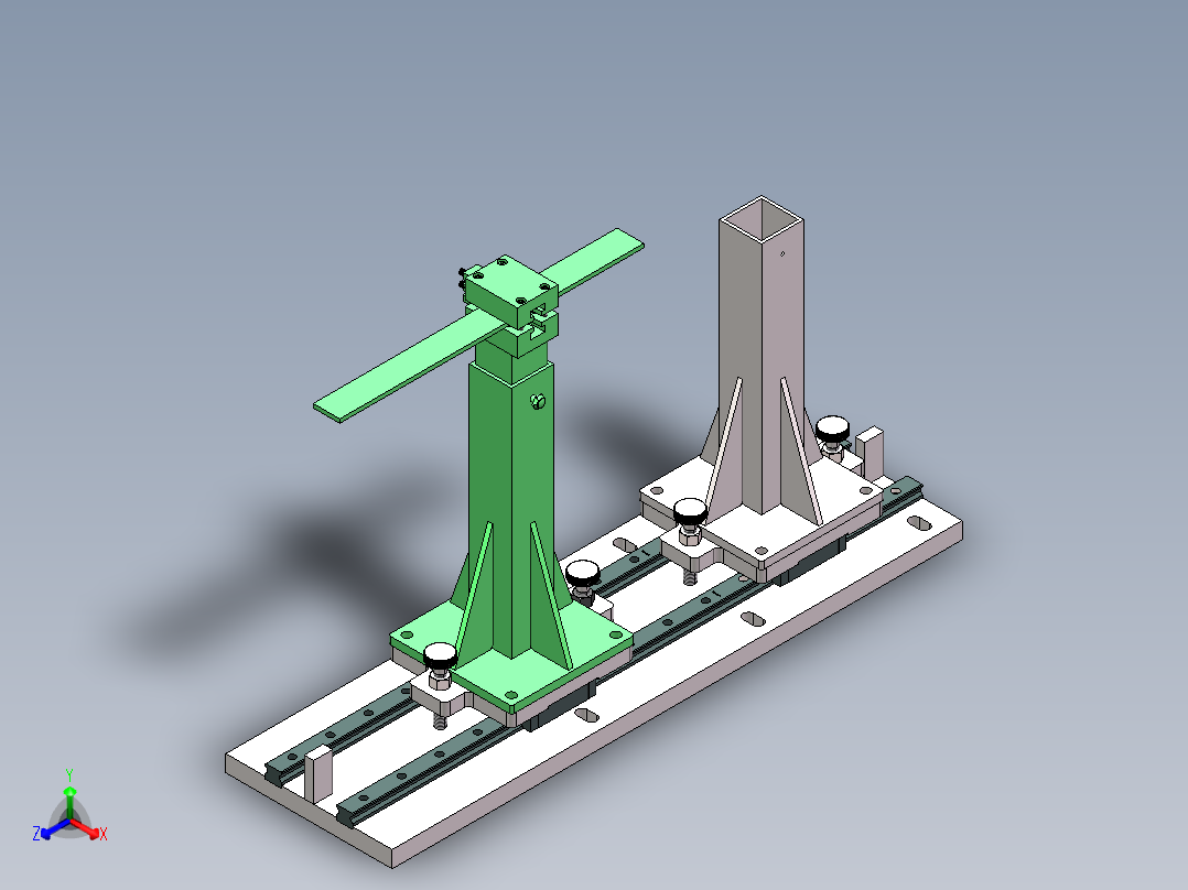 端部支撑立柱3d图纸 SolidWorks设计 轨道直线移动立柱自锁3d模型正等轴测图