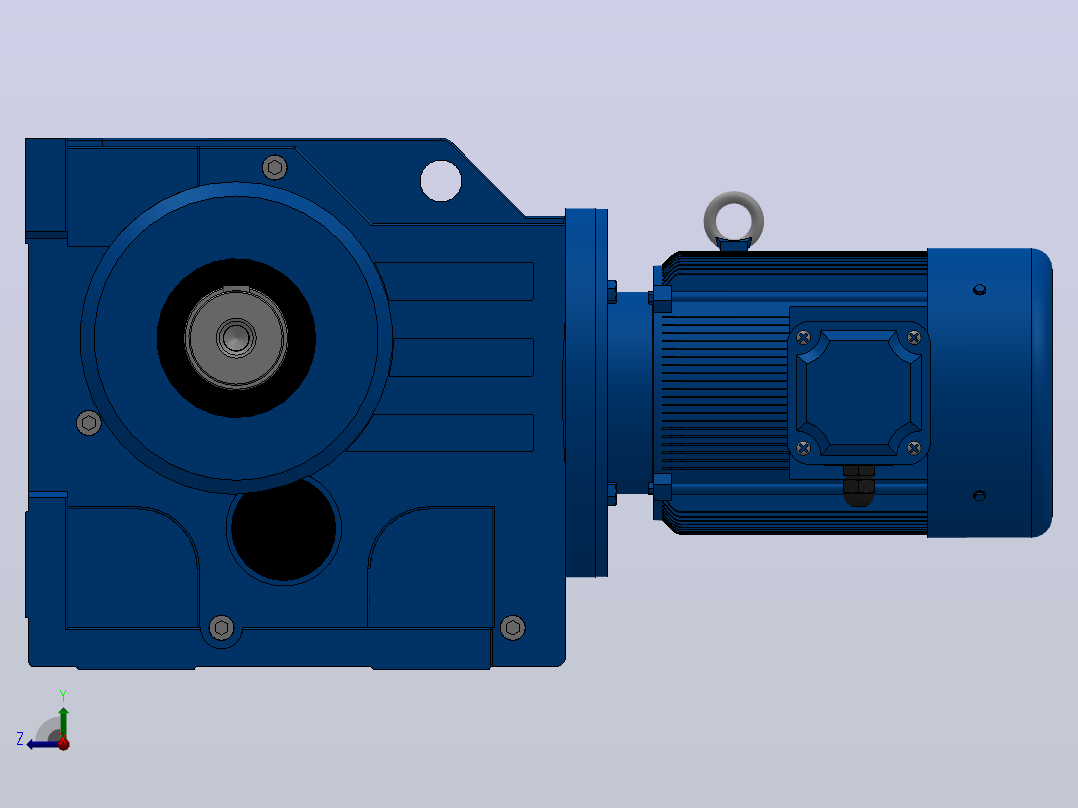 K107底脚轴伸式安装螺旋锥齿轮减速机K107-YV3-8P-110.83-M1-0°-A右视图