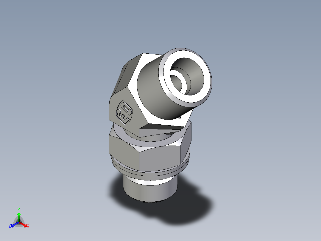 卡套式工业通用硬管接头EO_Adjustable_locknut_45_deg_elbow_VEE08SMOMDCF正等轴测图