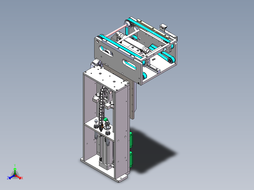 可伸缩升降传送皮带机构正等轴测图