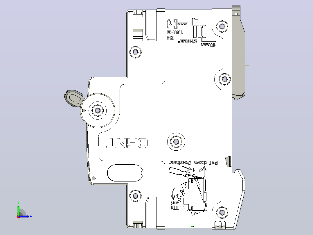 NB8LE-40&amp;1P&amp;N剩余电流动作断路器三维模型202307左视图