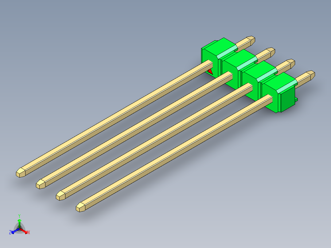 彩色公头100mil（2.54mm）系列-DS1021_green_1x04p_100mil_Type43_rev1.0主视图