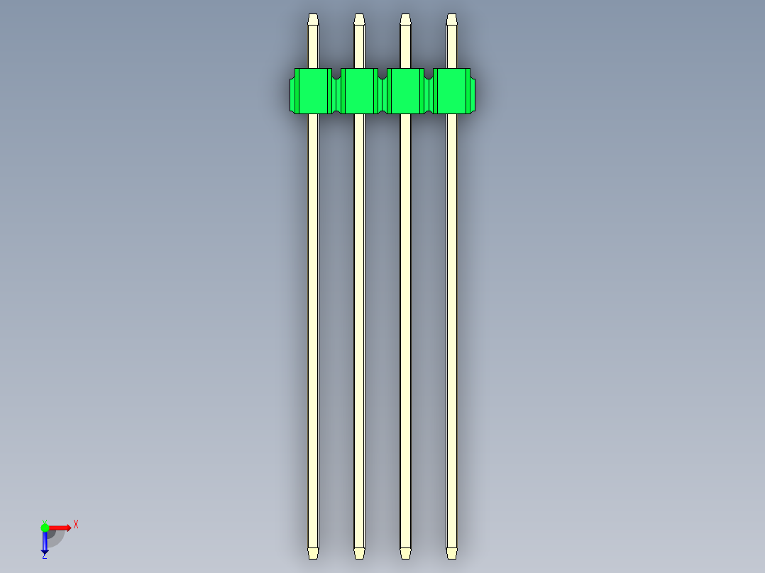 彩色公头100mil（2.54mm）系列-DS1021_green_1x04p_100mil_Type43_rev1.0俯视图