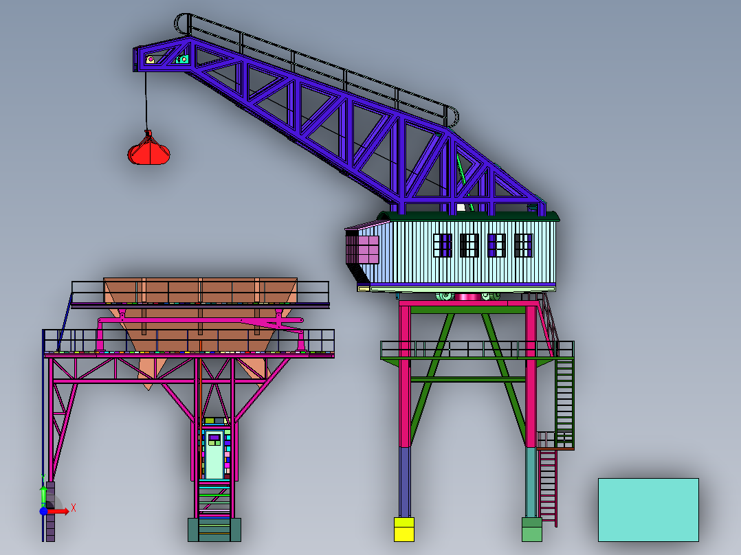 大型港口煤厂吊车前视图