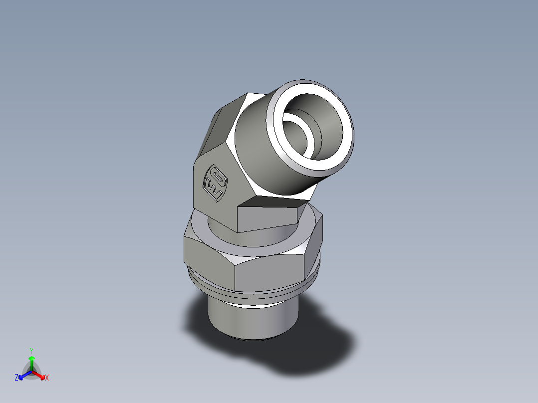 卡套式工业通用硬管接头EO_Adjustable_locknut_45_deg_elbow_VEE10SMOMDCF正等轴测图