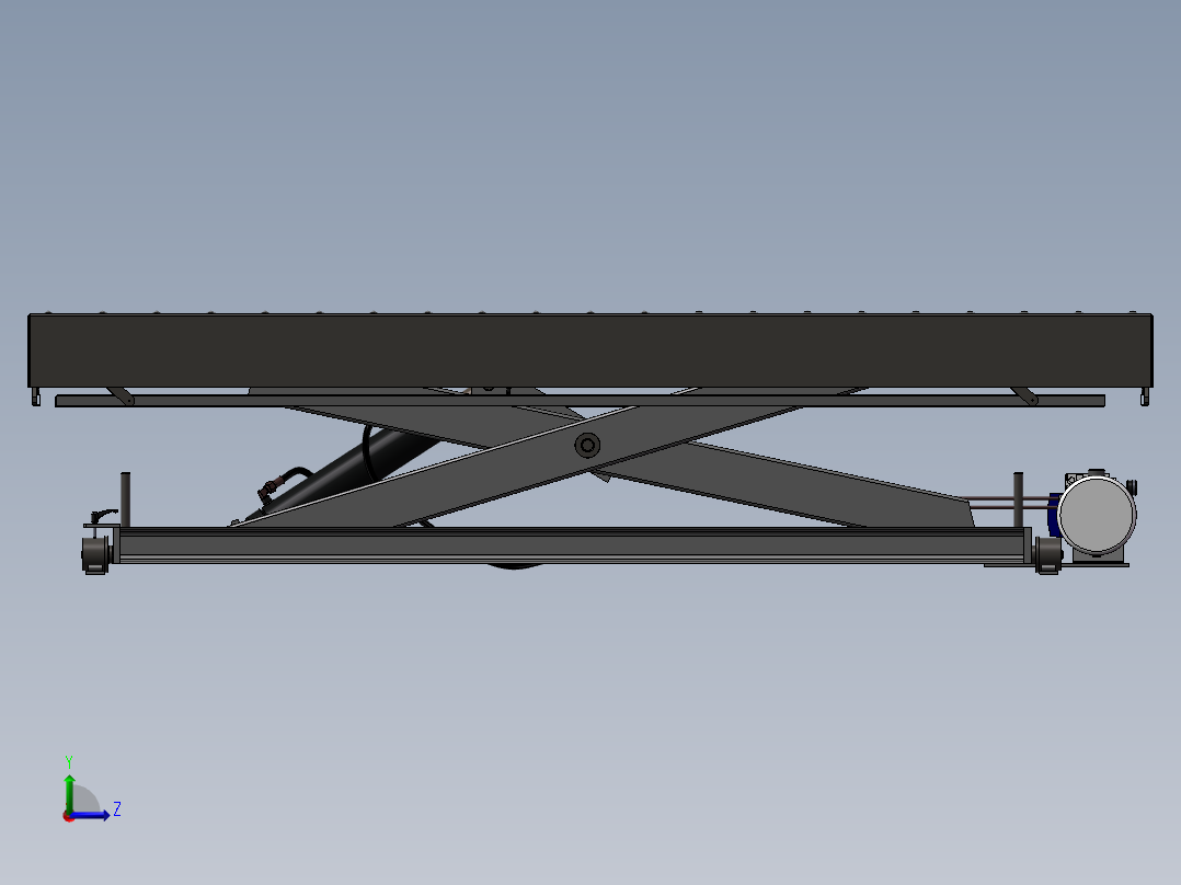 液压剪式滚珠升降平台3D模型_左视图