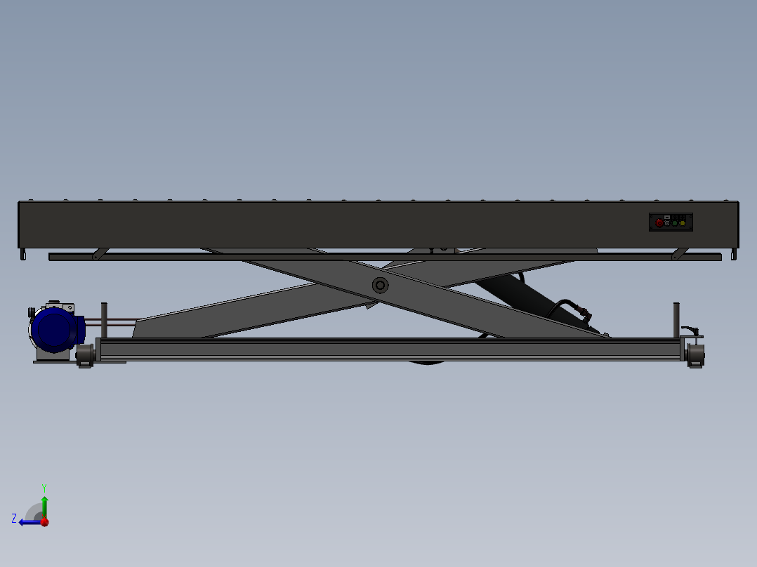 液压剪式滚珠升降平台3D模型_右视图