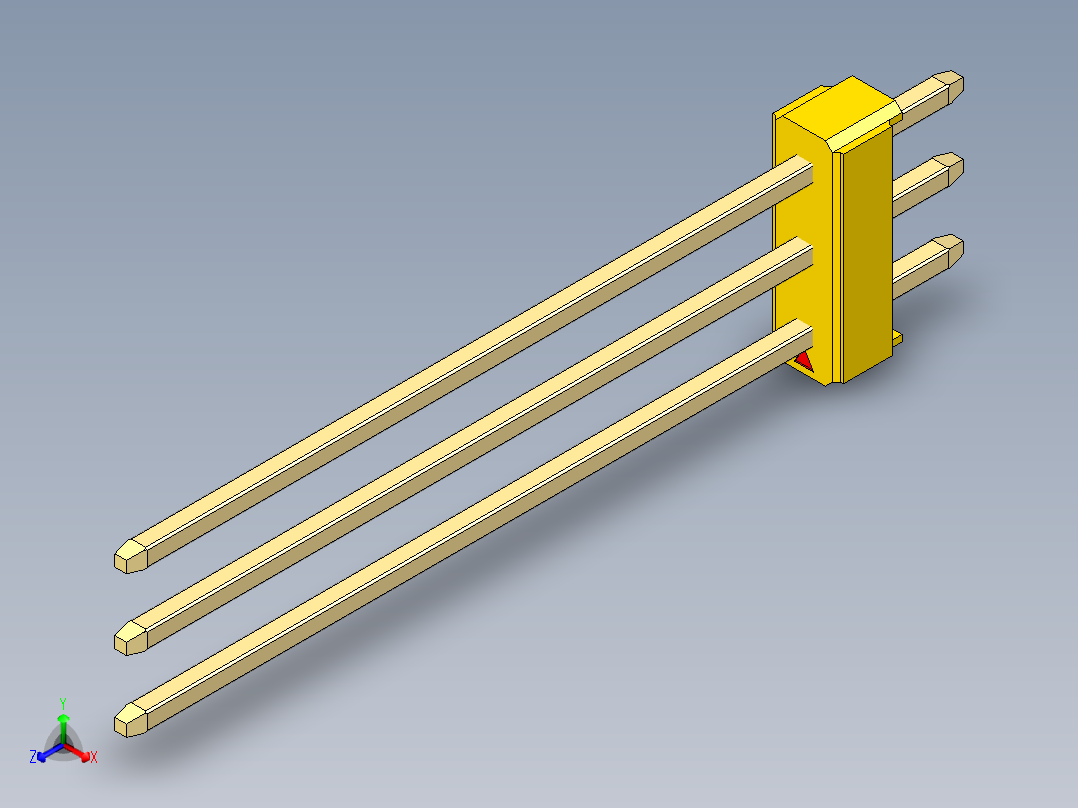 彩色公头100mil（2.54mm）系列-DS1021_yellow_3x01p_100mil_Type43_rev1.0主视图