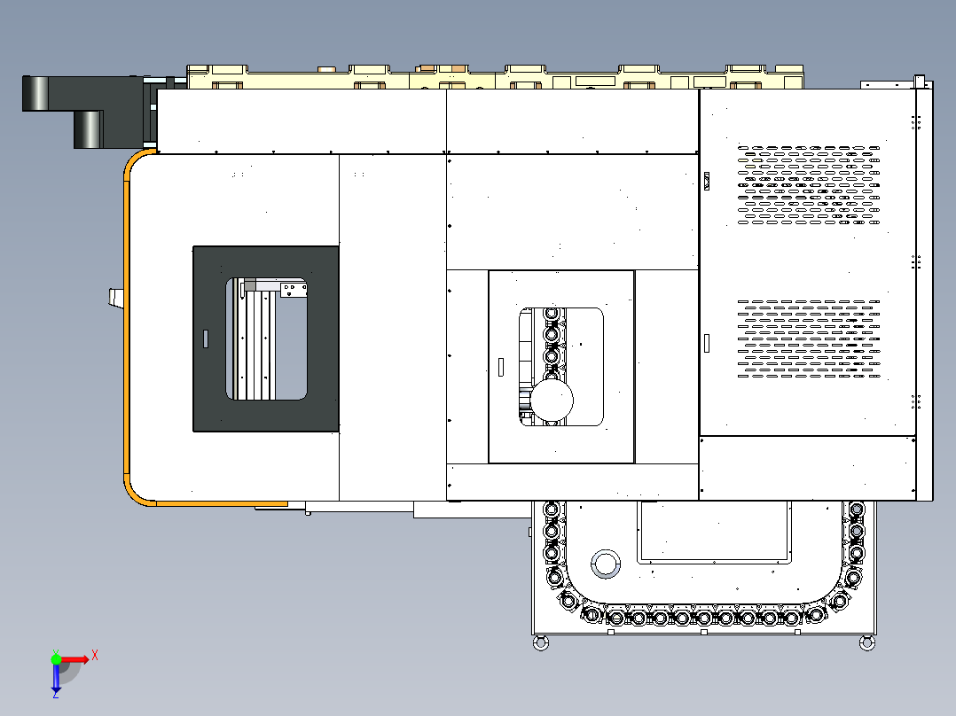 T型结构卧式四轴加工中心俯视图