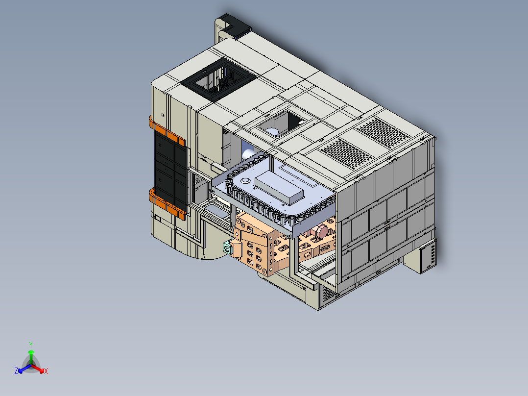 T型结构卧式四轴加工中心正等轴测图