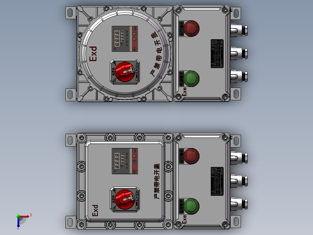 Exdb ebⅡB T4Gb和Exdb ebⅡC T6Gb两款常用防爆控制箱俯视图