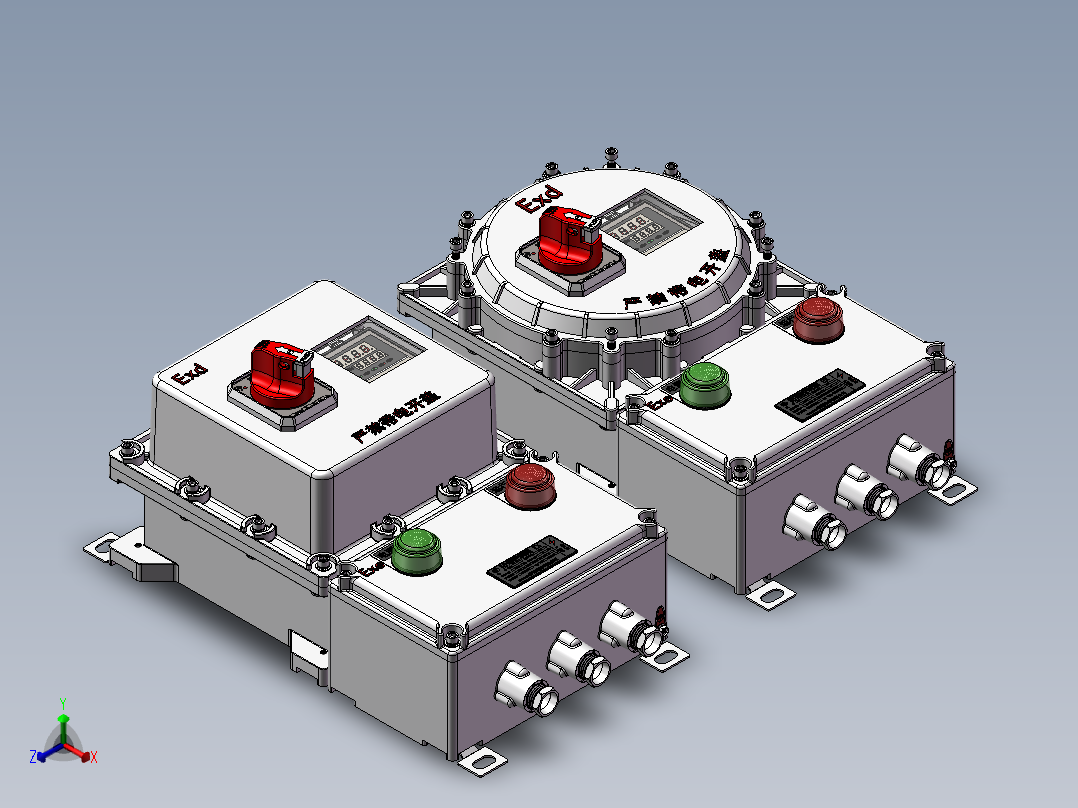 Exdb ebⅡB T4Gb和Exdb ebⅡC T6Gb两款常用防爆控制箱正等轴测图
