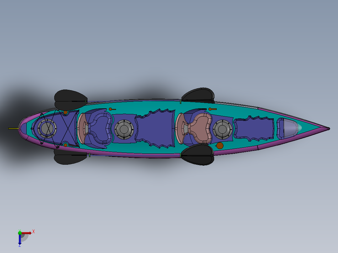 龙舟双人皮艇设计俯视图