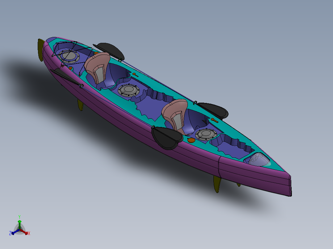 龙舟双人皮艇设计正等轴测图