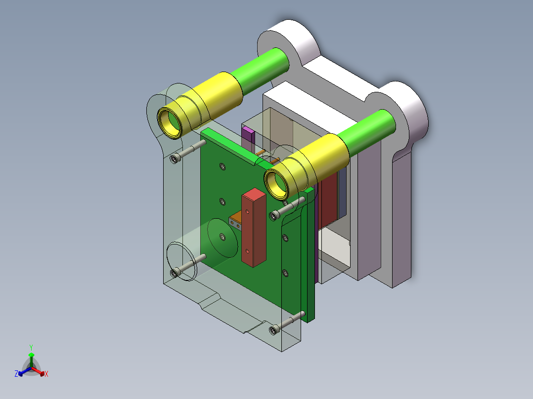 Q402-监控器吊支架冲压复合模具设计【三维SolidWorks】正等轴测图
