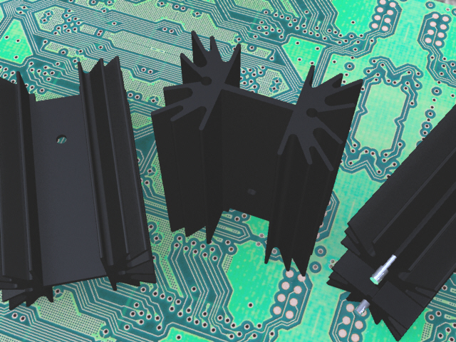 用于TO-220设备的带大径向散热片的挤压式散热器，2.6 C-w .尺寸高63.5毫米- 41.91毫米- 25.4毫米