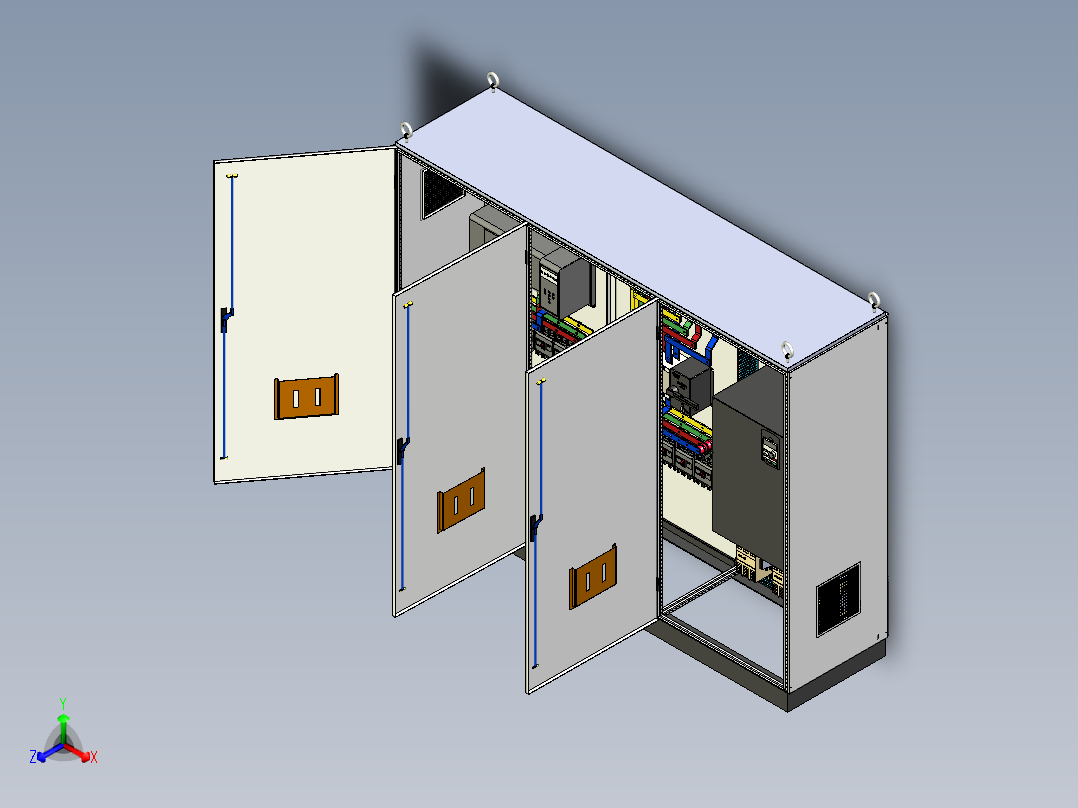 三柜组装双电源变频器星三角控制柜正等轴测图