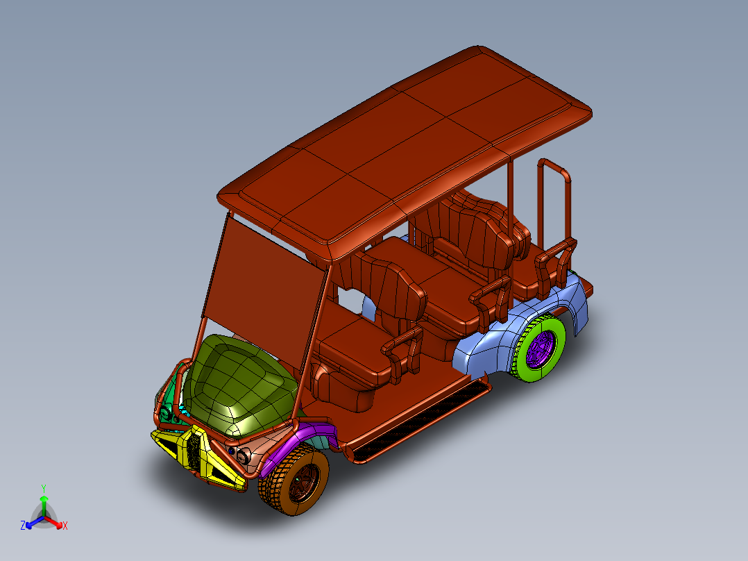 轻量化无障碍观光车车架主视图