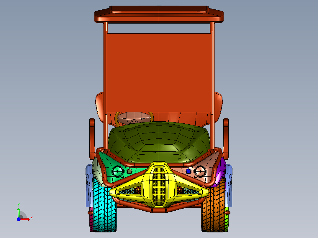 轻量化无障碍观光车车架前视图