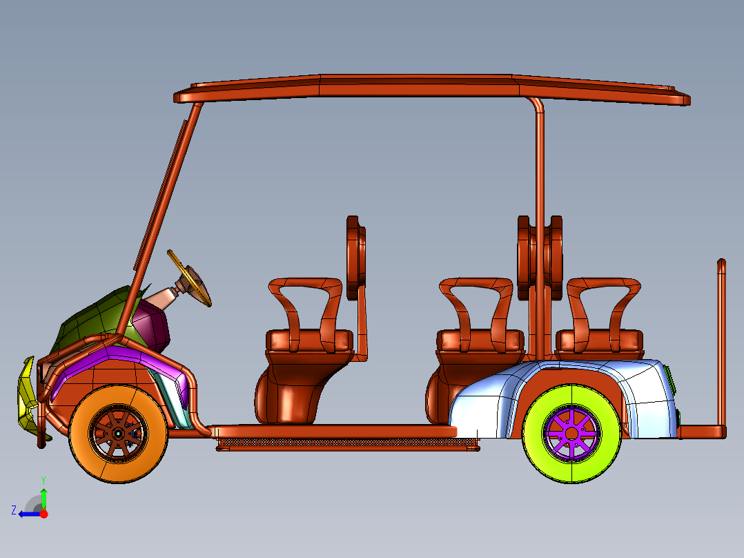 轻量化无障碍观光车车架右视图