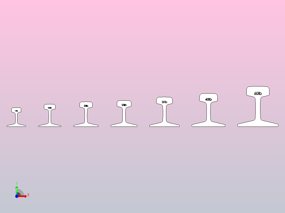 标准ASCE轨道轮廓前视图