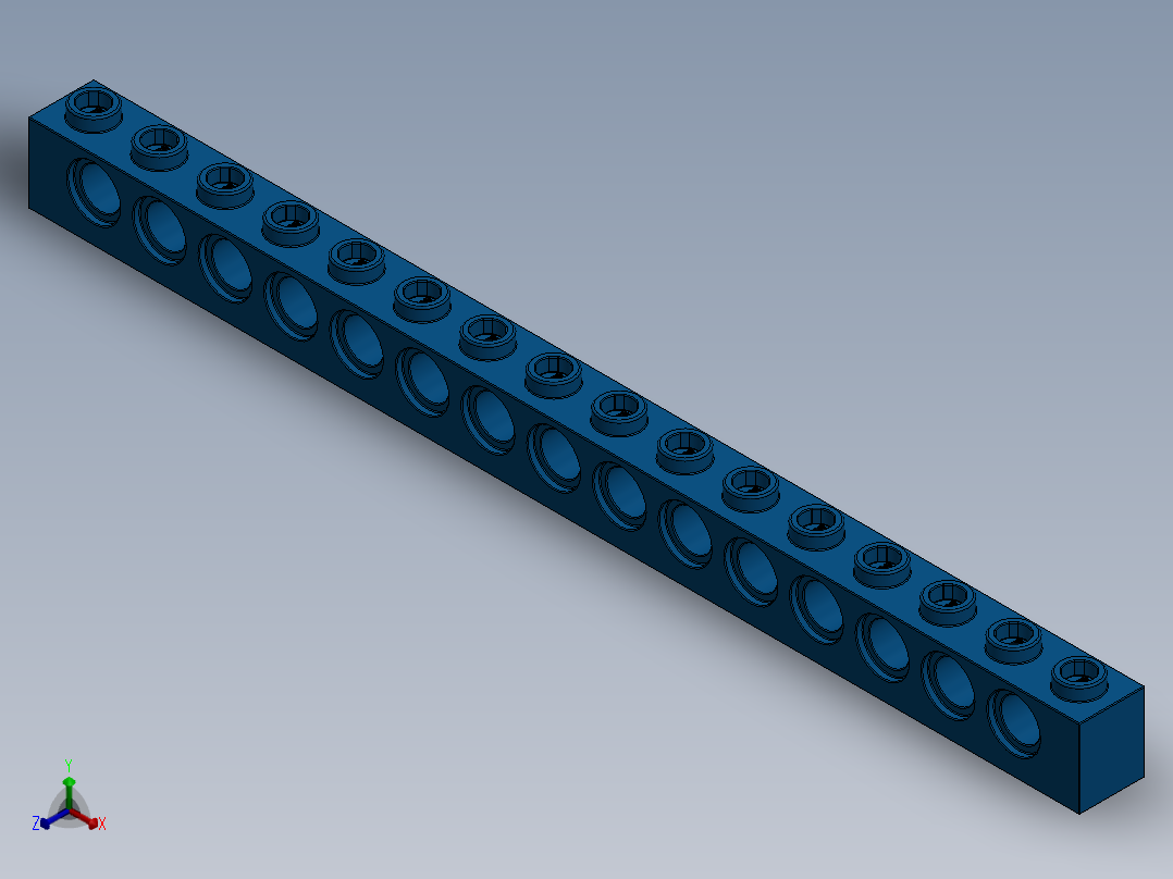 乐高机械组积木（横梁）-370323 Bright Blue Technic Brick 1 x 16 with Holes正等轴测图