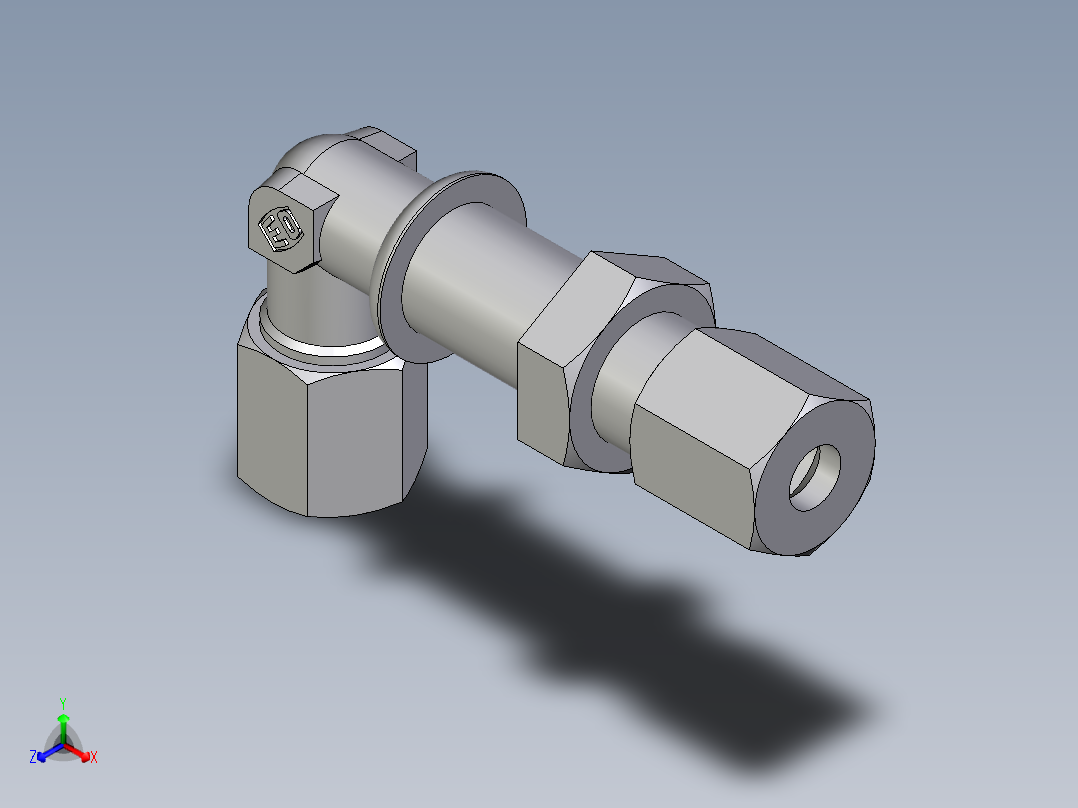 卡套式工业通用硬管接头EO_Bulkhead_elbow_WSV06LCF正等轴测图