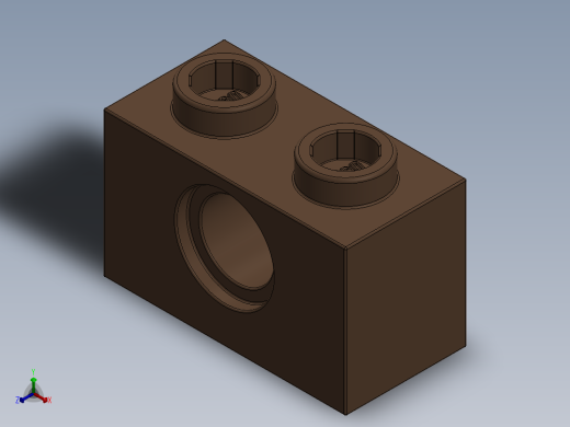 乐高机械组积木（横梁）-3700 Old Brown Technic Brick 1 x 2 with Hole正等轴测缩略图