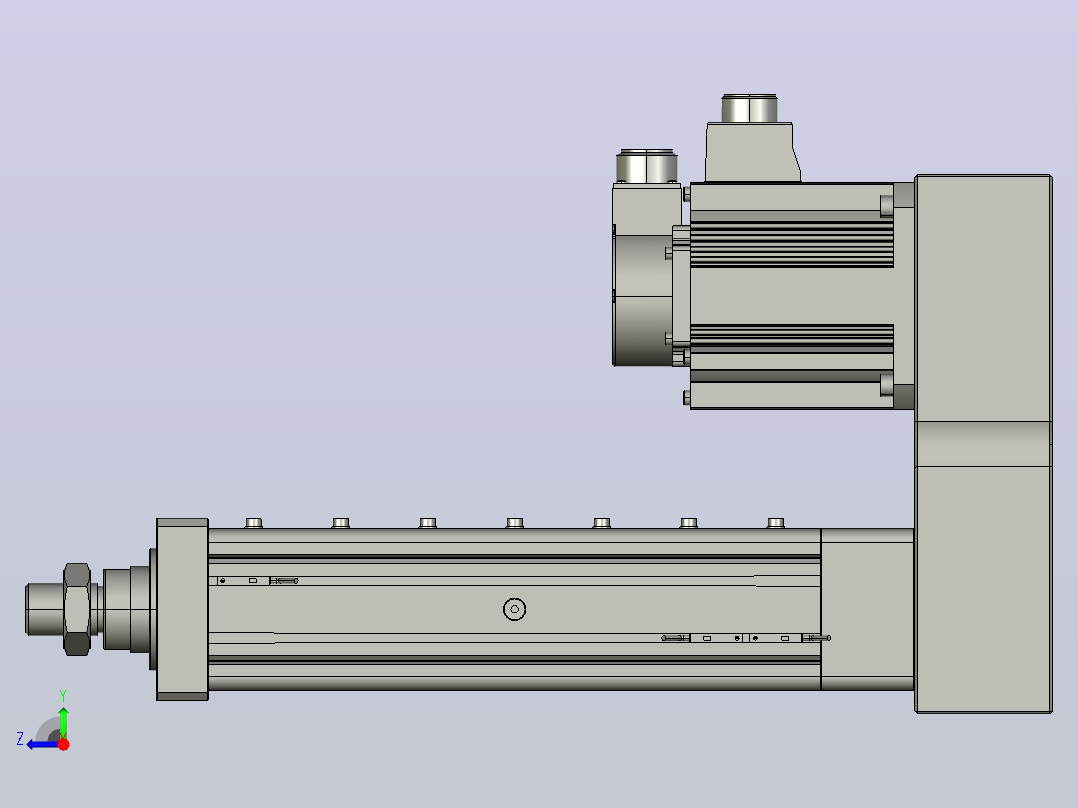 MTA80-200-P05-FF-P-P1500(2000)W-S3 MTA80电动缸 最大负载20KN 额定出力10KN 1500(2000)W电机间接安装右视图