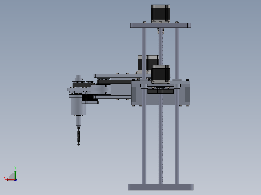 4自由度钻孔圆柱坐标机械臂sw16可编辑后视图