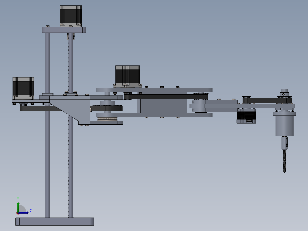 4自由度钻孔圆柱坐标机械臂sw16可编辑左视图