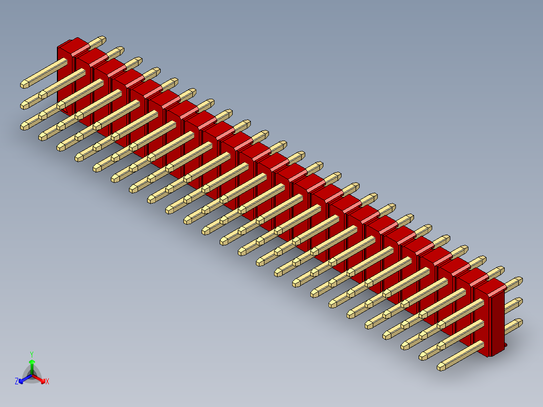 彩色公头100mil（2.54mm）系列-DS1021_red_3x24p_100mil_Type1_rev1.0正等轴测图