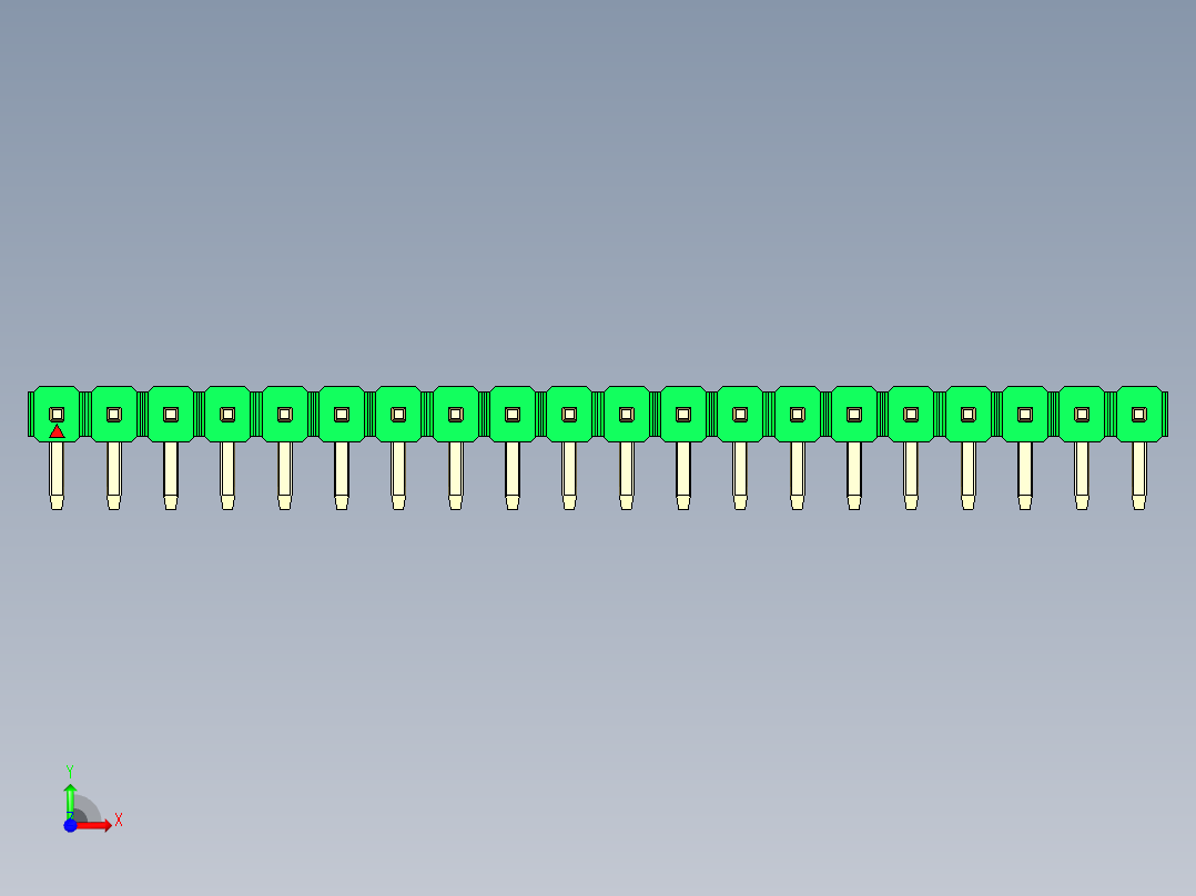 彩色公排针 100mil 2.54mm 系列-DS1022_green_1x20p_100mil_TypeD_rev1.0前视图