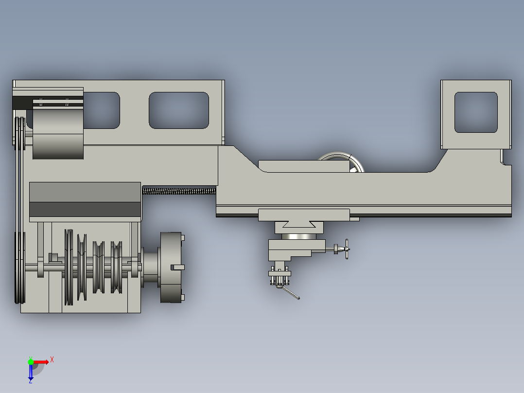 普通带式车床演示结构3D图纸 CATIA设计 附STP俯视图