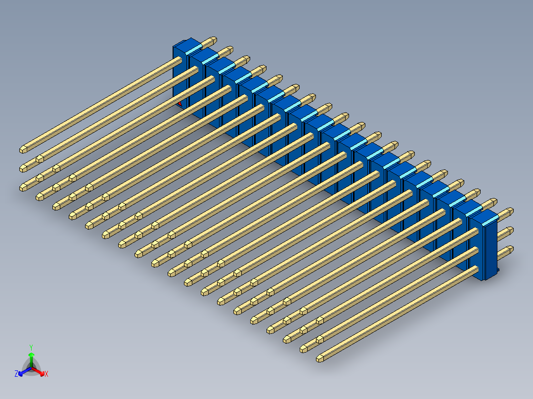 彩色公头100mil（2.54mm）系列-DS1021_blue_3x19p_100mil_Type43_rev1.0正等轴测图