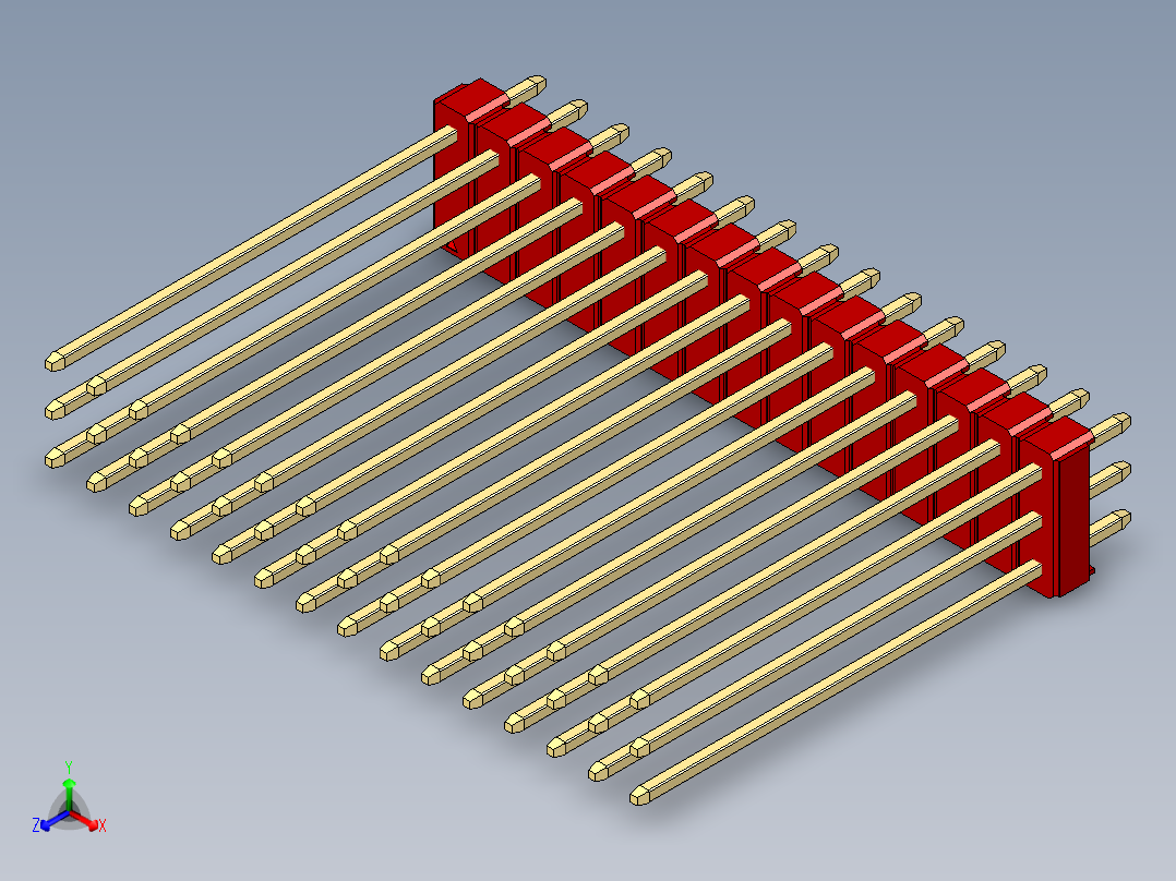 彩色公头100mil（2.54mm）系列-DS1021_red_3x15p_100mil_Type43_rev1.0正等轴测图