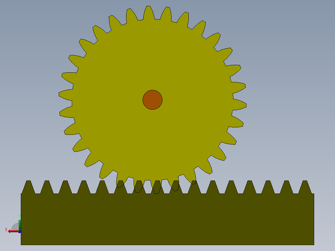 齿轮齿条啮合传动后视图