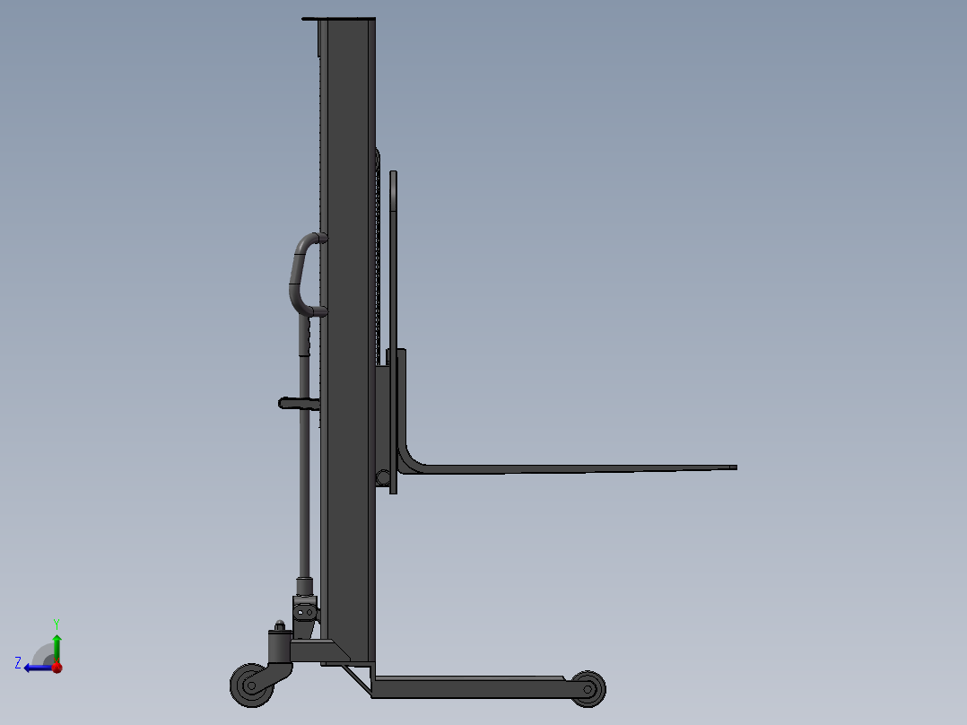手动液压叉车 3D模型（SolidWorks设计右视图