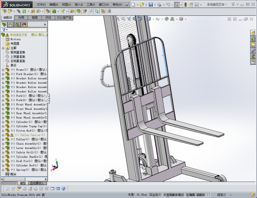 手动液压叉车 3D模型（SolidWorks设计缩略图