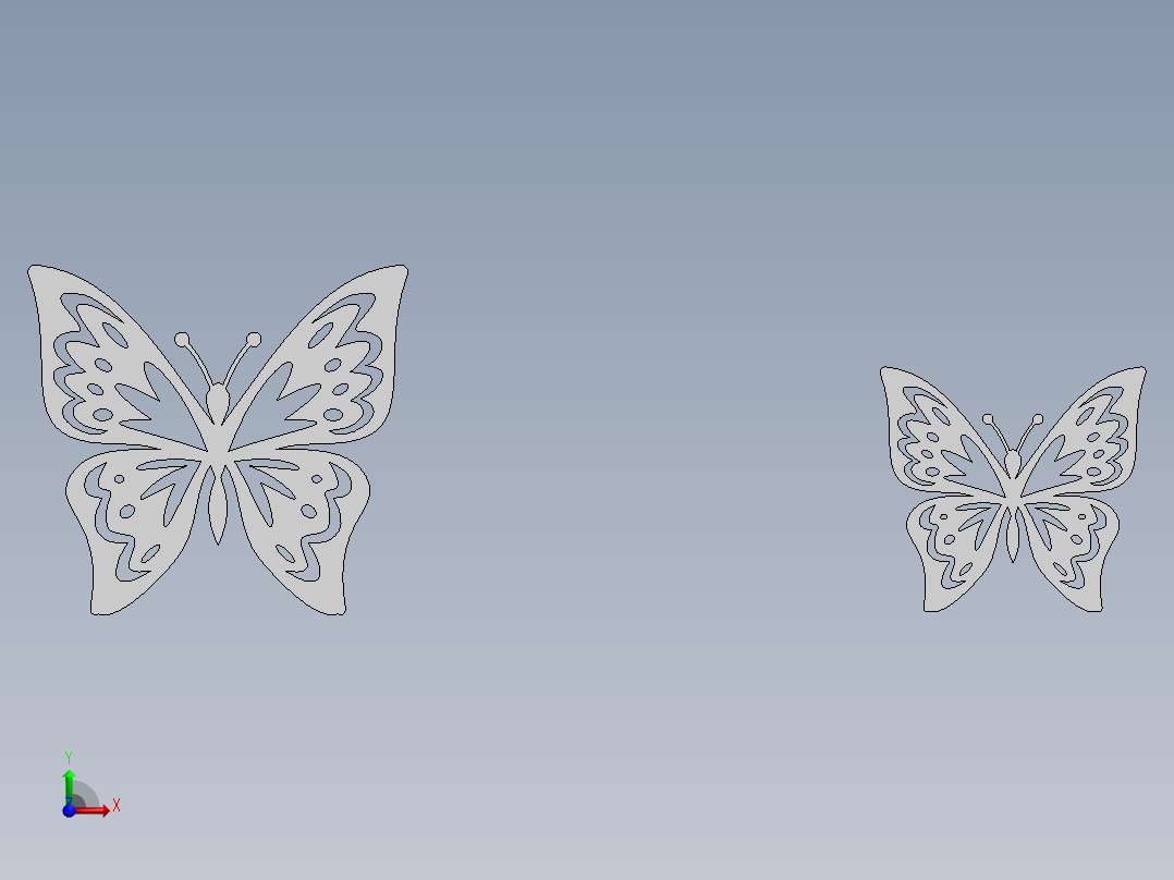激光下料拼图蝴蝶AutoCAD, SOLIDWORKS前视图