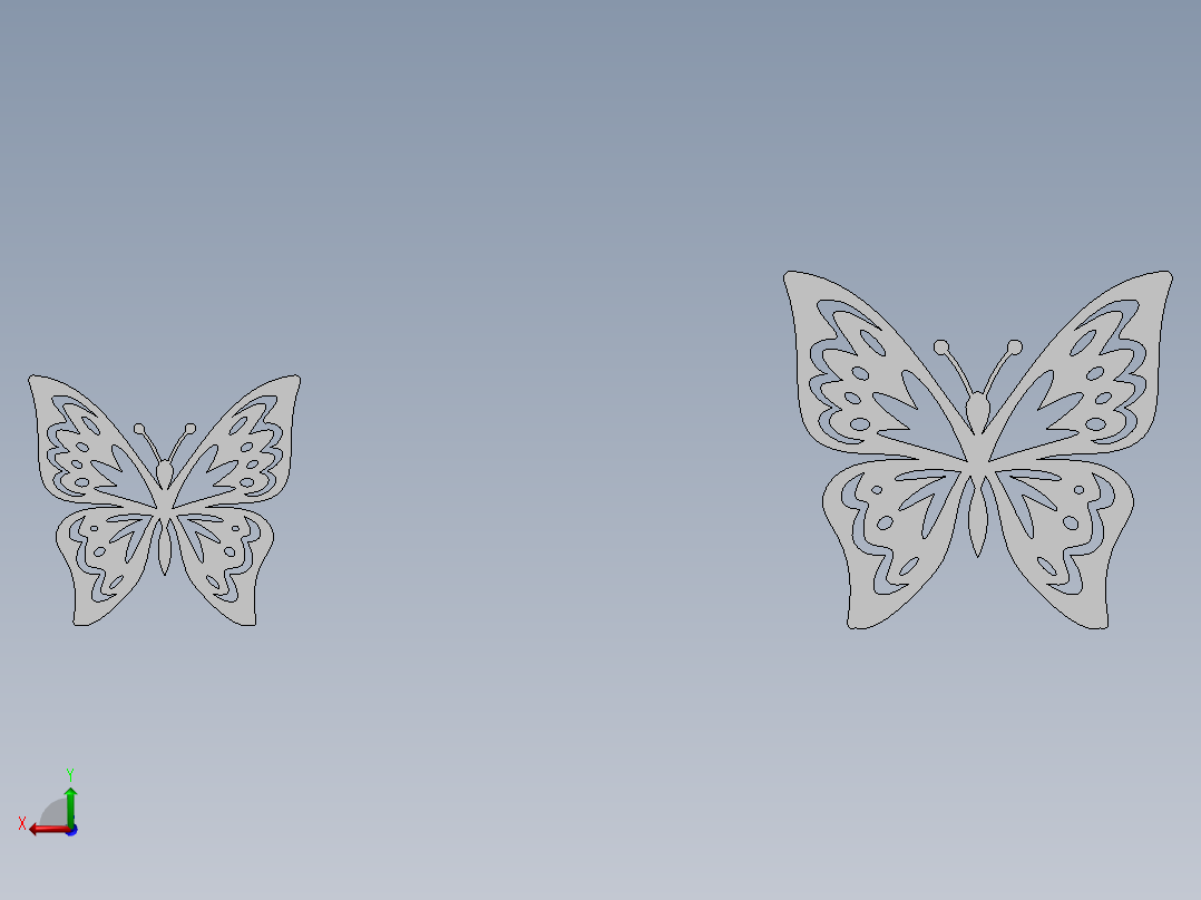 激光下料拼图蝴蝶AutoCAD, SOLIDWORKS后视图