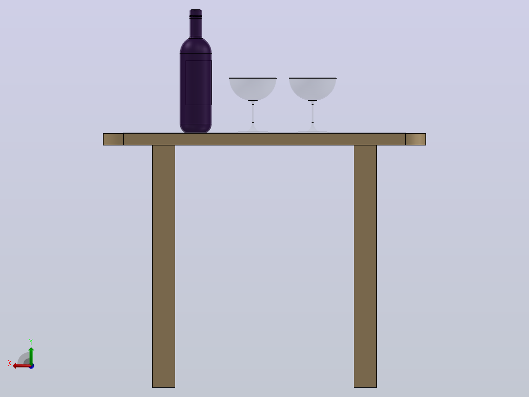酒瓶和酒杯桌后视图