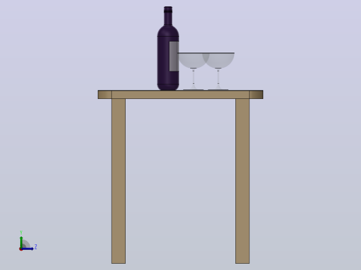 酒瓶和酒杯桌左视缩略图